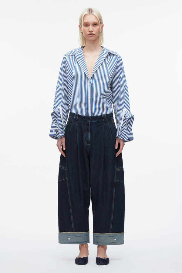 3.1 Phillip Lim Curved Wide Leg Cropped Jean DARK INDIGO