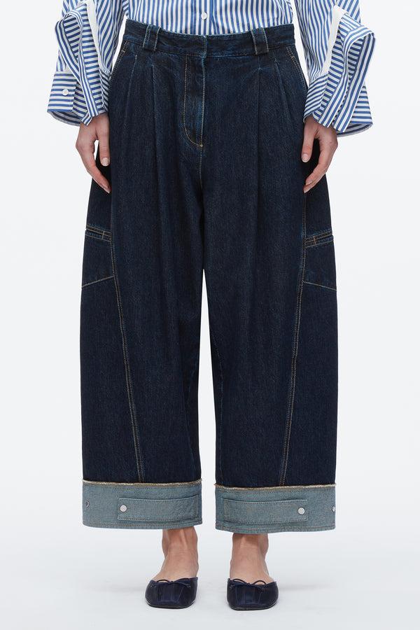 3.1 Phillip Lim Curved Wide Leg Cropped Jean DARK INDIGO