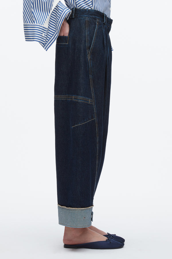 3.1 Phillip Lim Curved Wide Leg Cropped Jean DARK INDIGO