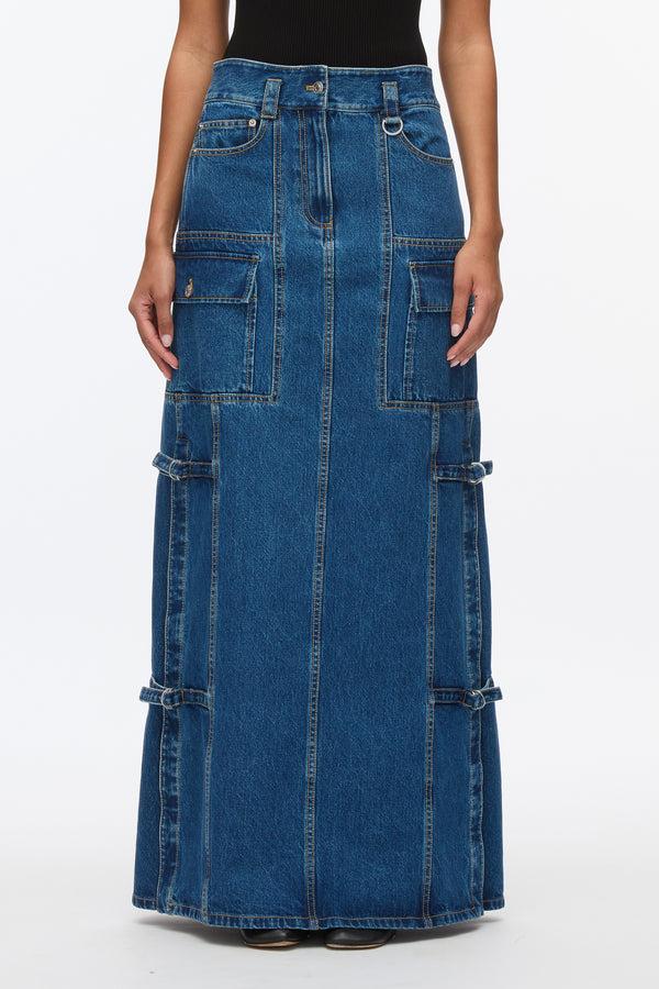 3.1 Phillip Lim Denim Cargo Maxi Skirt VINTAGE BLUE