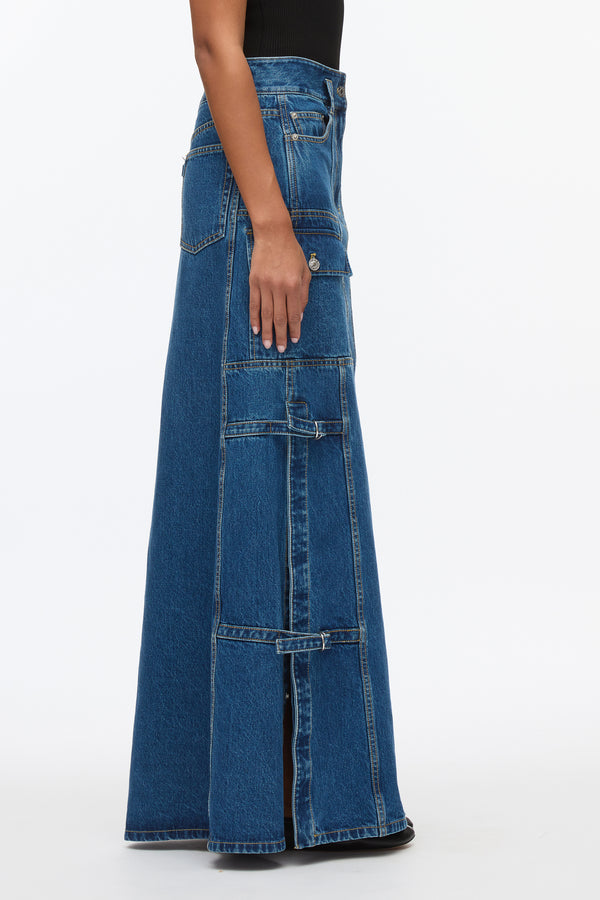 3.1 Phillip Lim Denim Cargo Maxi Skirt VINTAGE BLUE