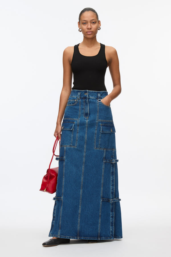 3.1 phillip lim Denim Cargo Maxi Skirt VINTAGE BLUE