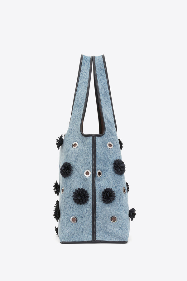 3.1 Phillip Lim Denim Market Tote With Leather Flowers WASHED INDIGO