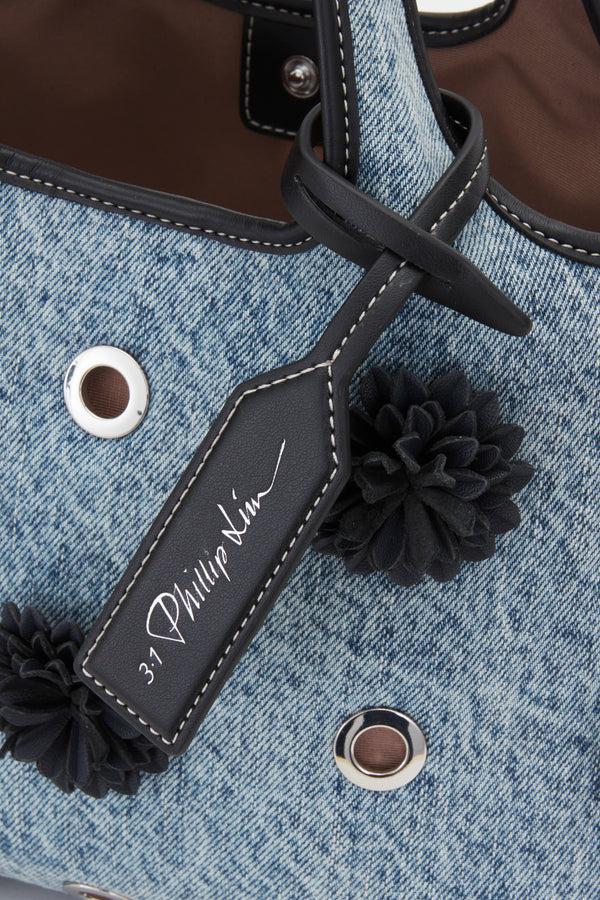 3.1 Phillip Lim Denim Mini Market Tote With Leather Flowers WASHED INDIGO