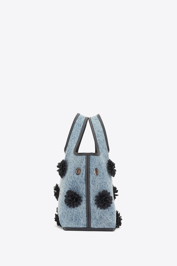 3.1 Phillip Lim Denim Mini Market Tote With Leather Flowers WASHED INDIGO