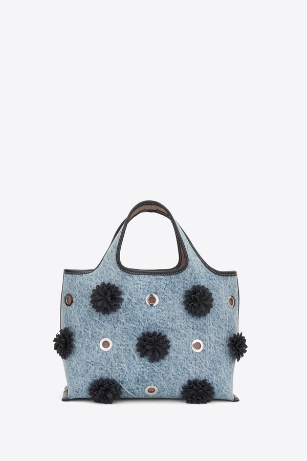 3.1 Phillip Lim Denim Mini Market Tote With Leather Flowers WASHED INDIGO