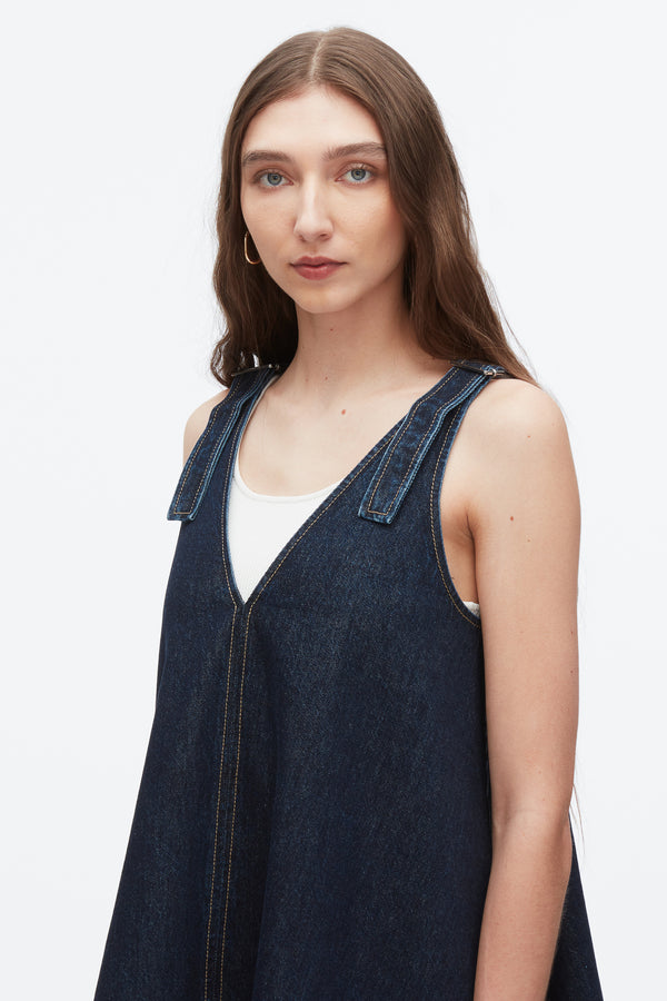 3.1 Phillip Lim Denim Trapeze Mini Dress DARK INDIGO