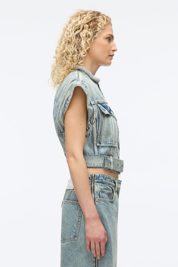3.1 Phillip Lim Denim Vest With Crystal Necklace WASHED INDIGO