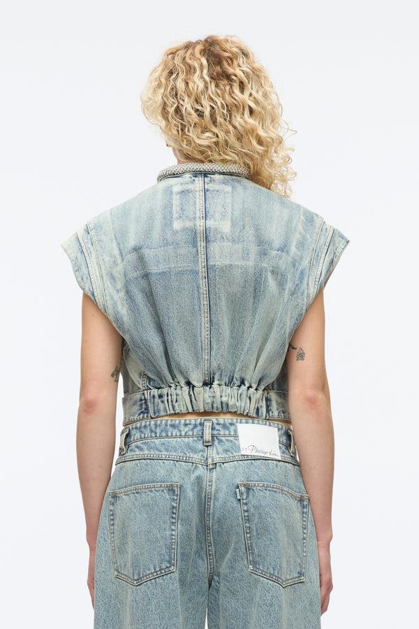 3.1 Phillip Lim Denim Vest With Crystal Necklace WASHED INDIGO