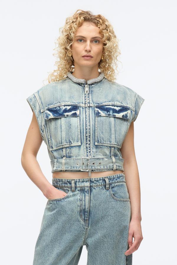3.1 Phillip Lim Denim Vest With Crystal Necklace WASHED INDIGO
