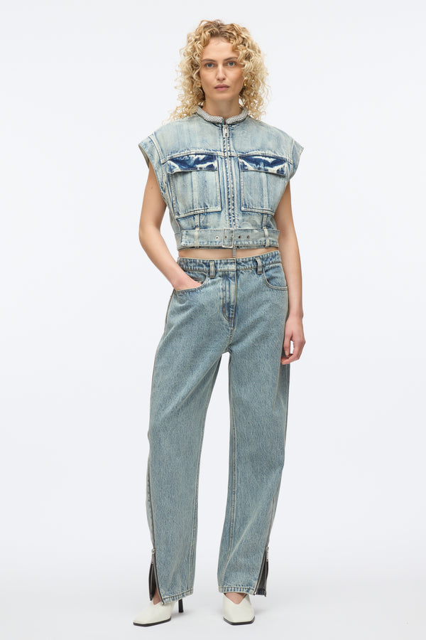 3.1 phillip lim Denim Vest with Crystal Necklace WASHED INDIGO