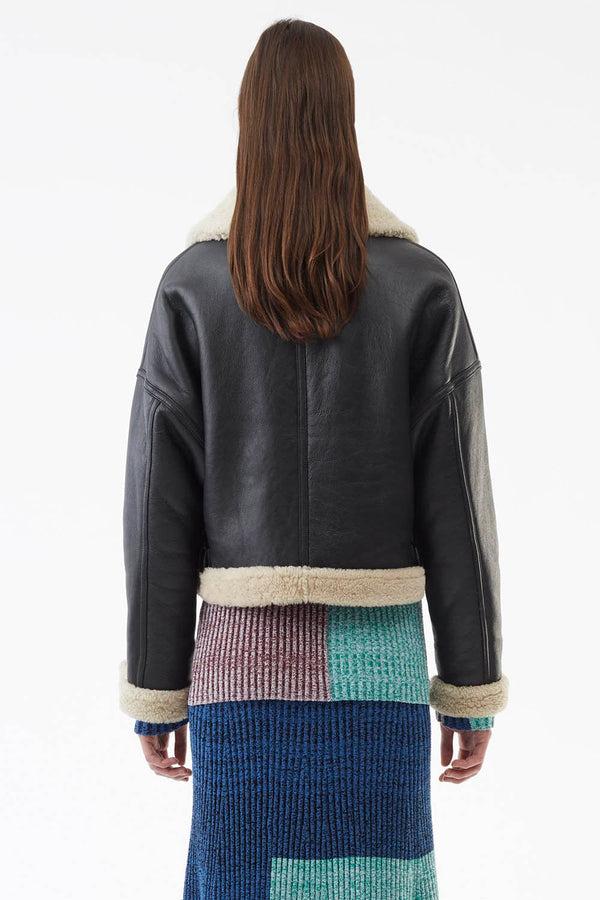 3.1 Phillip Lim Dolman Aviator Style Shearling Bomber BLACK-NATURAL