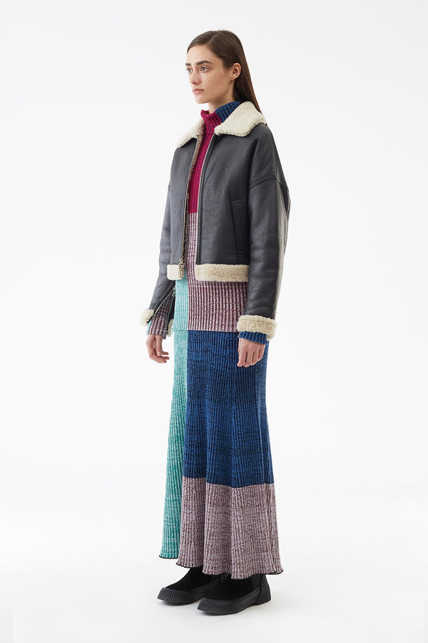 3.1 Phillip Lim Dolman Aviator Style Shearling Bomber BLACK-NATURAL