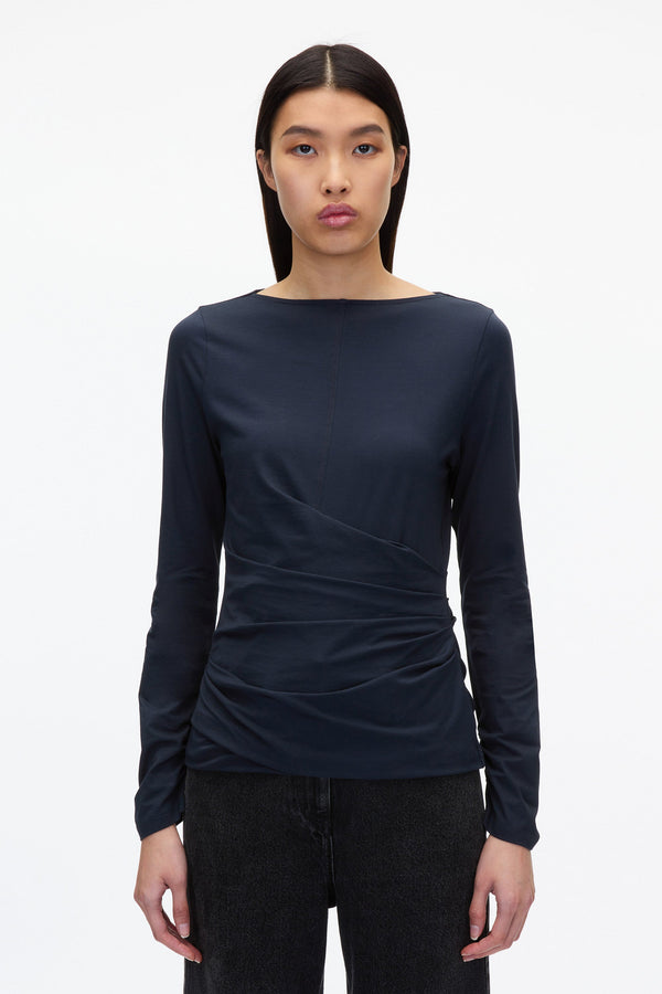 3.1 Phillip Lim Draped Boatneck Long Sleeve Tee MIDNIGHT