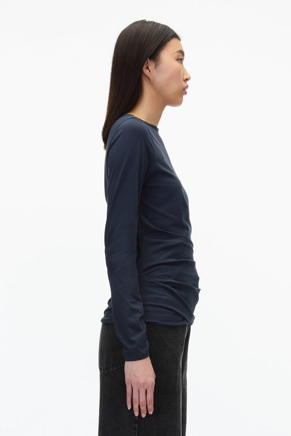 3.1 Phillip Lim Draped Boatneck Long Sleeve Tee MIDNIGHT