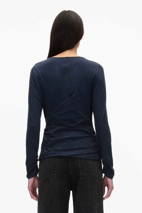 3.1 Phillip Lim Draped Boatneck Long Sleeve Tee MIDNIGHT