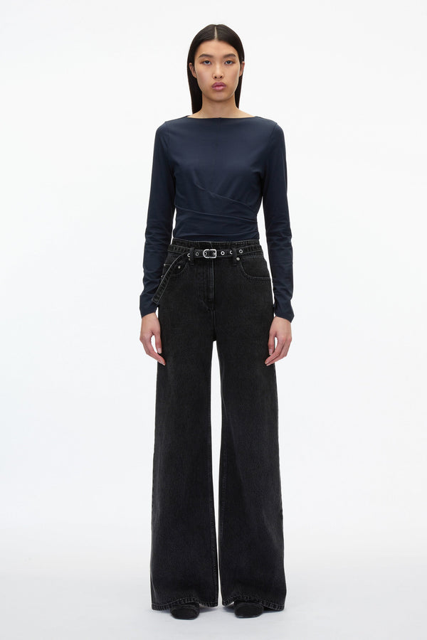 3.1 phillip lim Draped Boatneck Long Sleeve Tee MIDNIGHT