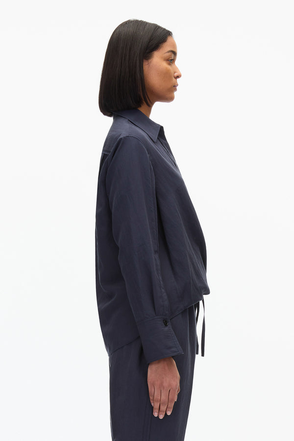 3.1 Phillip Lim Draped Crossover Long Sleeve Shirt NAVY