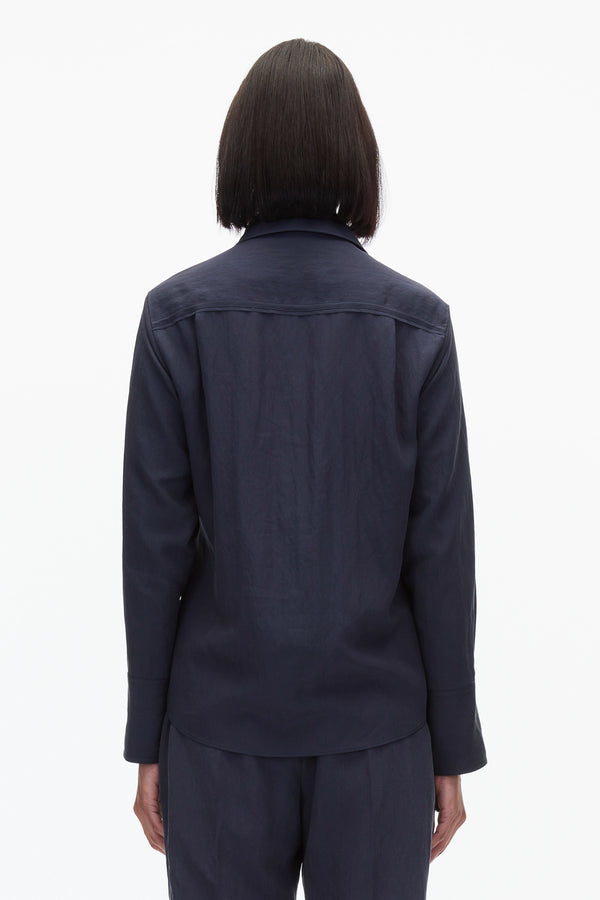 3.1 Phillip Lim Draped Crossover Long Sleeve Shirt NAVY