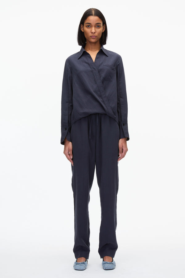 3.1 phillip lim Draped Crossover Long Sleeve Shirt NAVY