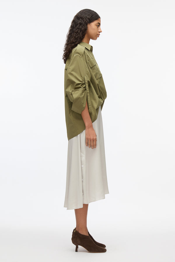 3.1 Phillip Lim Draped Shirt Combo Slip Dress OLIVE