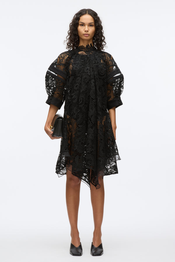 3.1 Phillip Lim Embroidered Lace Hankerchief Dress BLK MULTI