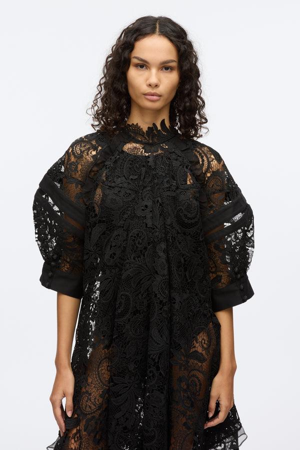 3.1 Phillip Lim Embroidered Lace Hankerchief Dress BLK MULTI