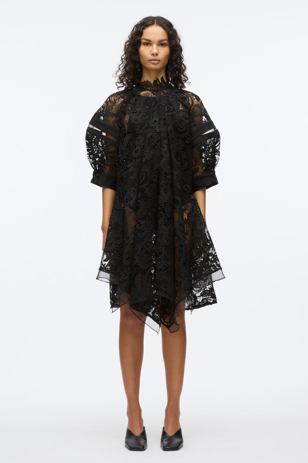 3.1 Phillip Lim Embroidered Lace Hankerchief Dress BLK MULTI
