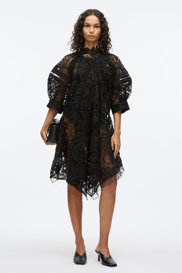 3.1 phillip lim Embroidered Lace Hankerchief Dress BLK MULTI