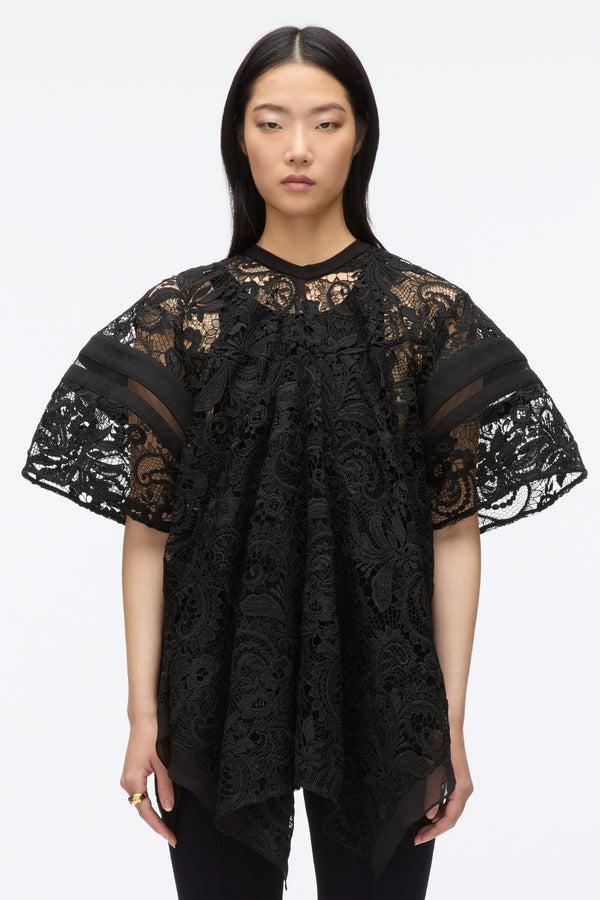 3.1 Phillip Lim Embroidered Lace Hankerchief Top BLK MULTI