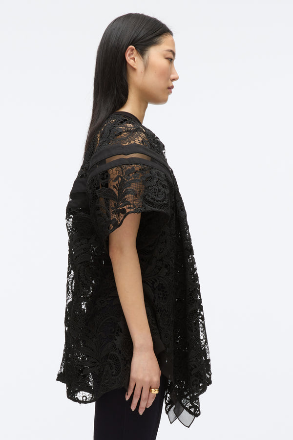 3.1 Phillip Lim Embroidered Lace Hankerchief Top BLK MULTI