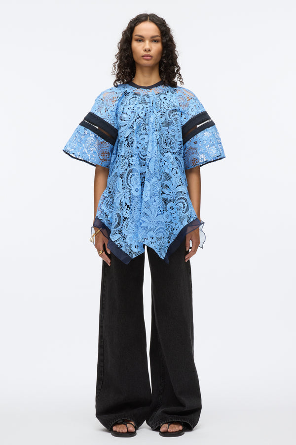 3.1 Phillip Lim Embroidered Lace Hankerchief Top CADET BLUE MULTI