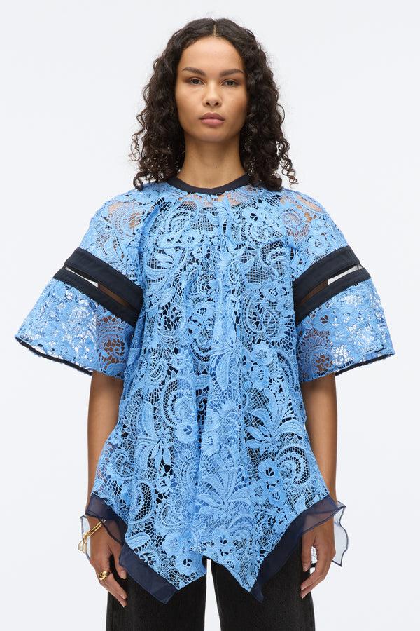 3.1 Phillip Lim Embroidered Lace Hankerchief Top CADET BLUE MULTI