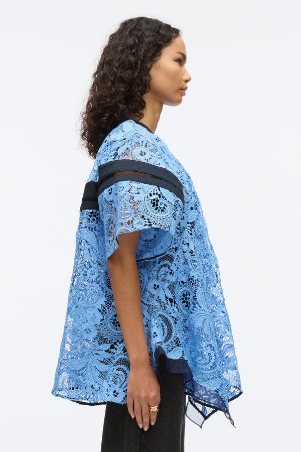 3.1 Phillip Lim Embroidered Lace Hankerchief Top CADET BLUE MULTI
