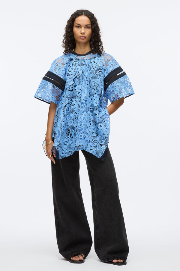3.1 phillip lim Embroidered Lace Hankerchief Top CADET BLUE MULTI