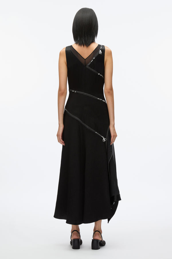 3.1 Phillip Lim Embroidered V-neck Satin Gown BLACK