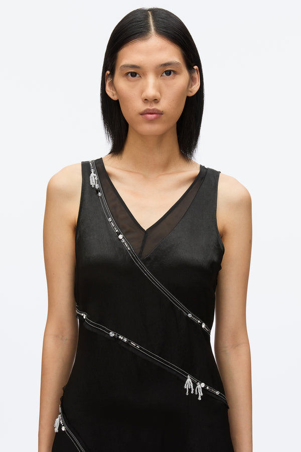 3.1 Phillip Lim Embroidered V-neck Satin Gown BLACK