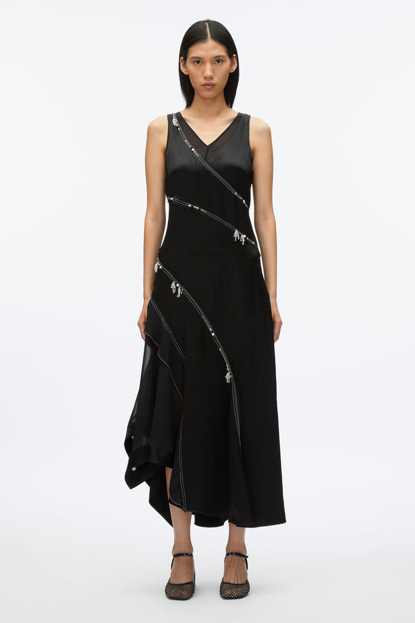 3.1 phillip lim Embroidered V-neck Satin Gown BLACK
