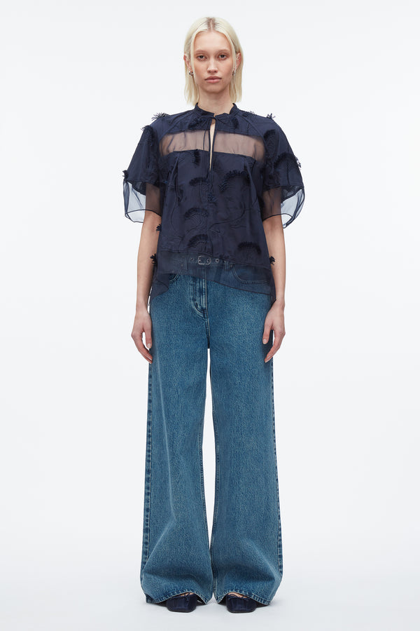 3.1 Phillip Lim Embroidery Voile Top With Organza Combo MIDNIGHT