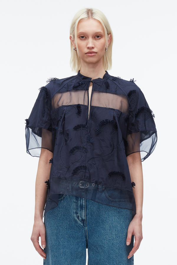 3.1 Phillip Lim Embroidery Voile Top With Organza Combo MIDNIGHT