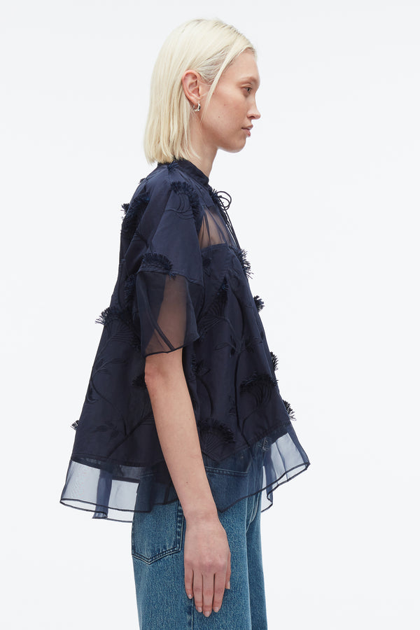 3.1 Phillip Lim Embroidery Voile Top With Organza Combo MIDNIGHT