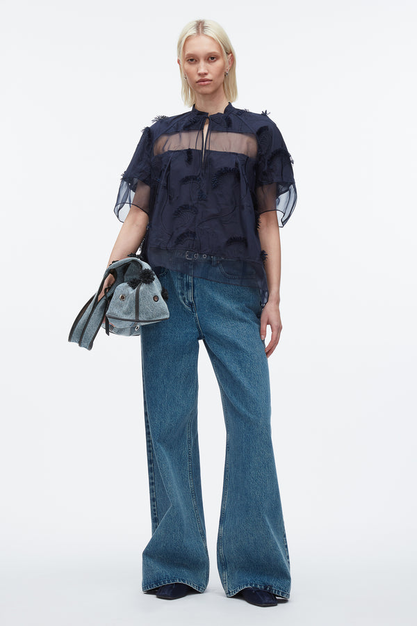 3.1 phillip lim Embroidery Voile Top with Organza Combo MIDNIGHT