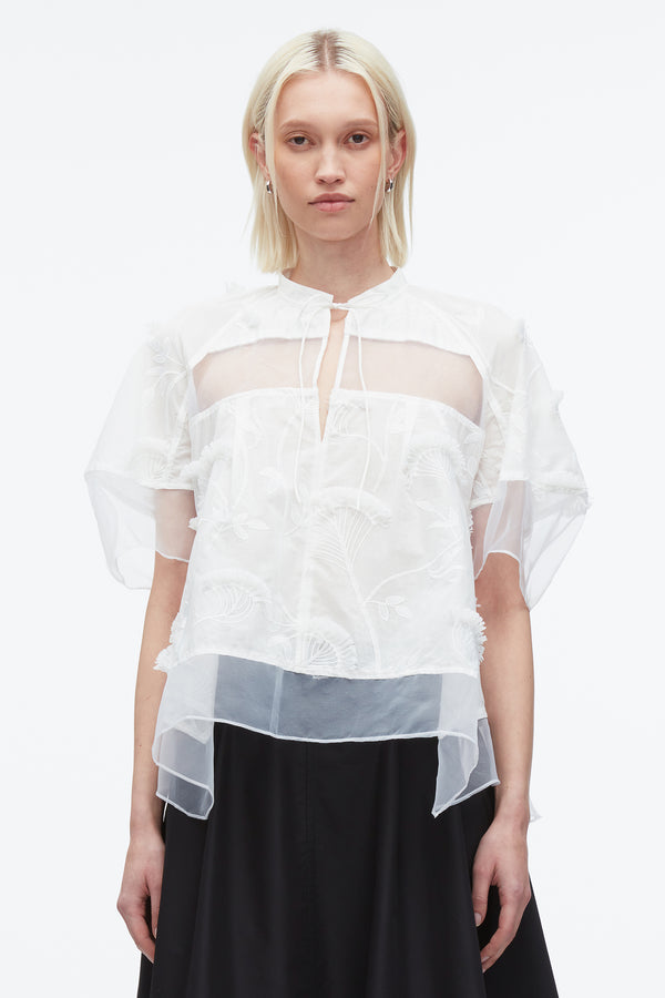 3.1 Phillip Lim Embroidery Voile Top With Organza Combo WHITE