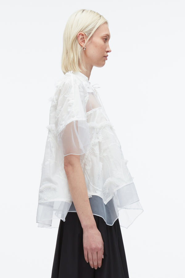 3.1 Phillip Lim Embroidery Voile Top With Organza Combo WHITE