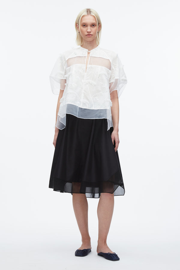 3.1 phillip lim Embroidery Voile Top with Organza Combo WHITE