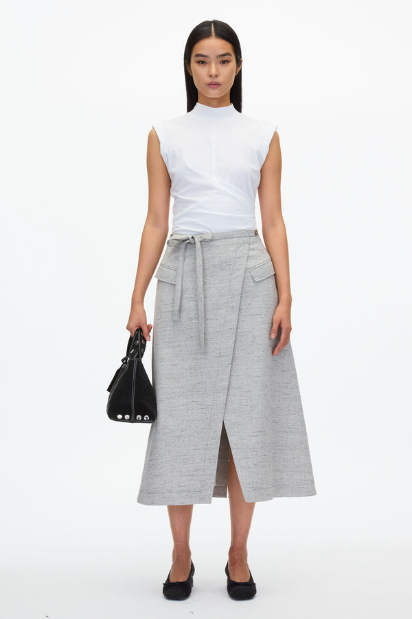 3.1 phillip lim Faux Wrap Half Skirt with Tie Waist CLOUD GREY