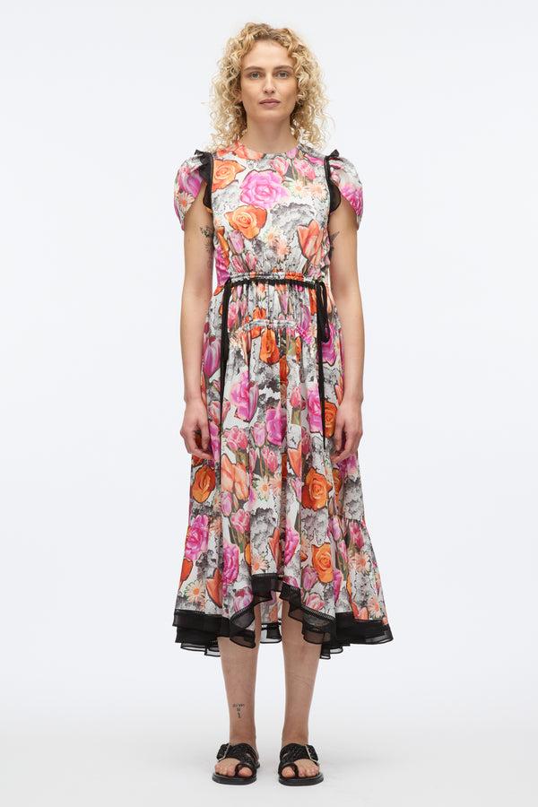 3.1 Phillip Lim Floral Collage Soft Tulip Sleeve Dress ROSE MULTI