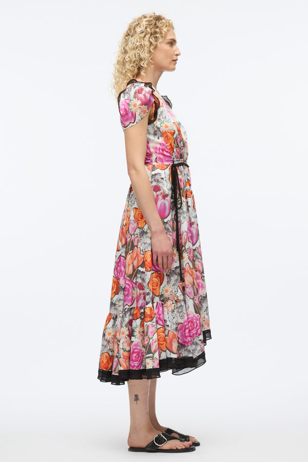3.1 Phillip Lim Floral Collage Soft Tulip Sleeve Dress ROSE MULTI