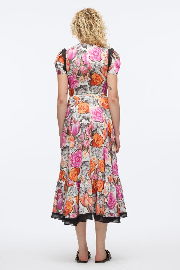 3.1 Phillip Lim Floral Collage Soft Tulip Sleeve Dress ROSE MULTI