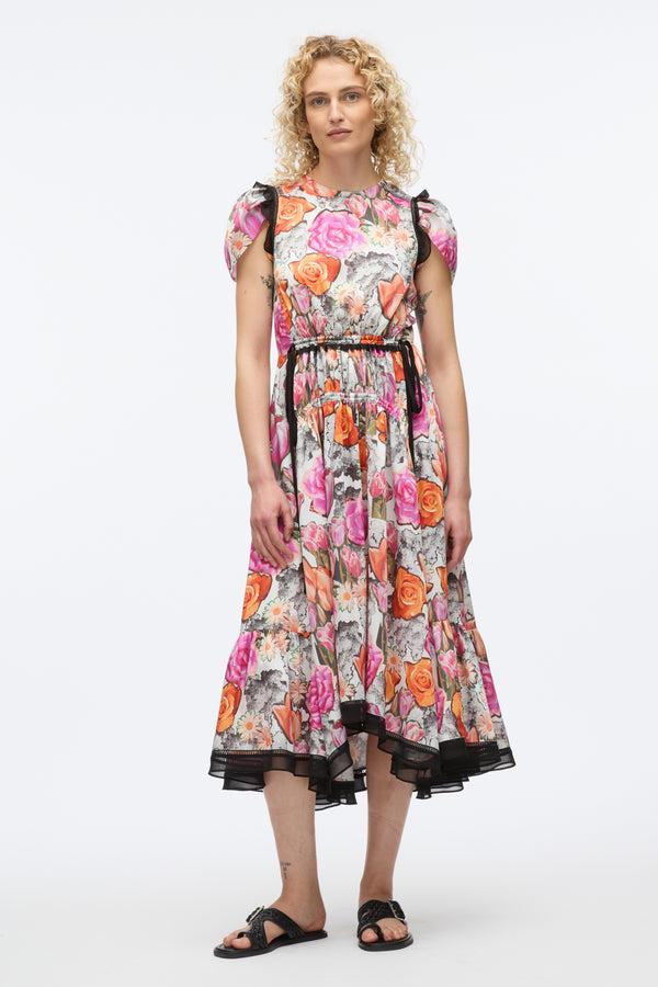 3.1 phillip lim Floral Collage Soft Tulip Sleeve Dress ROSE MULTI